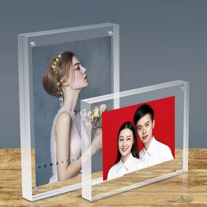 래미고 웨딩액자 아크릴 투명 포토프레임 결혼 자석 액자 직각모서리, 2개, 양면 투명