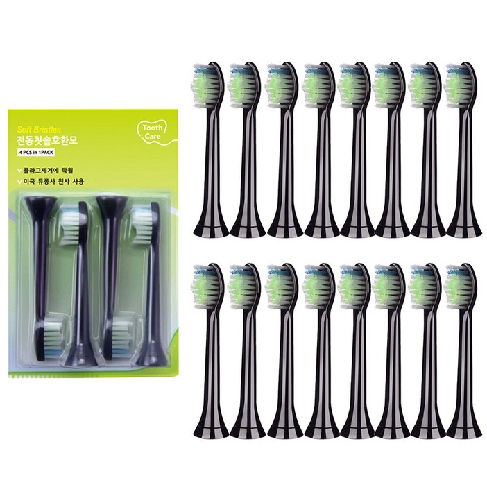 바른이케어 필립스 소닉케어 전동칫솔 호환 리필모 4개입, 4세트, 단색, 옵티멀 블랙