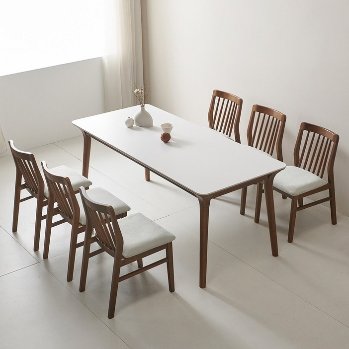 루나 포세린 세라믹 원목 6인 식탁세트 1800 의자형 IKLN2B