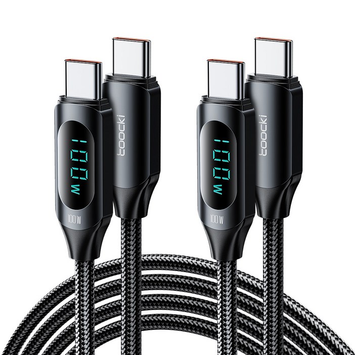 TOOCKI 알루미늄 합금으로 디스플레이 CC 100w 고속 충전케이블, 2m, 블랙, 2개