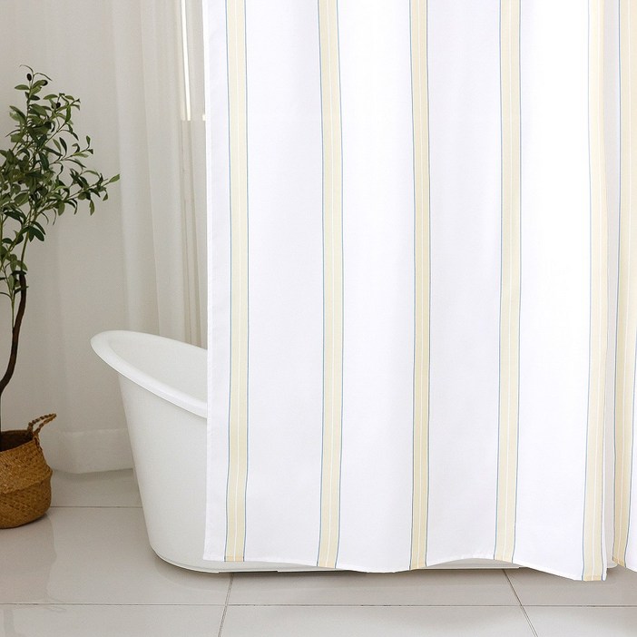 케이트가든 자체제작 빈티지 스트라이프 샤워커튼 방수 욕조 가림막, 옐로, 1개