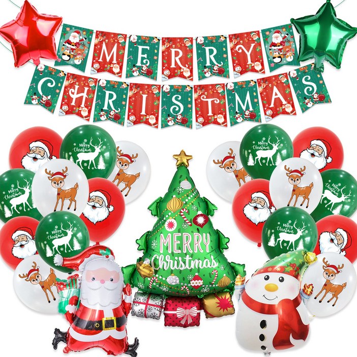 쏙쏙마켓 크리스마스 파티 풍선세트 가랜드 홈파티 산타 트리 눈사람, 단일상품, 본품