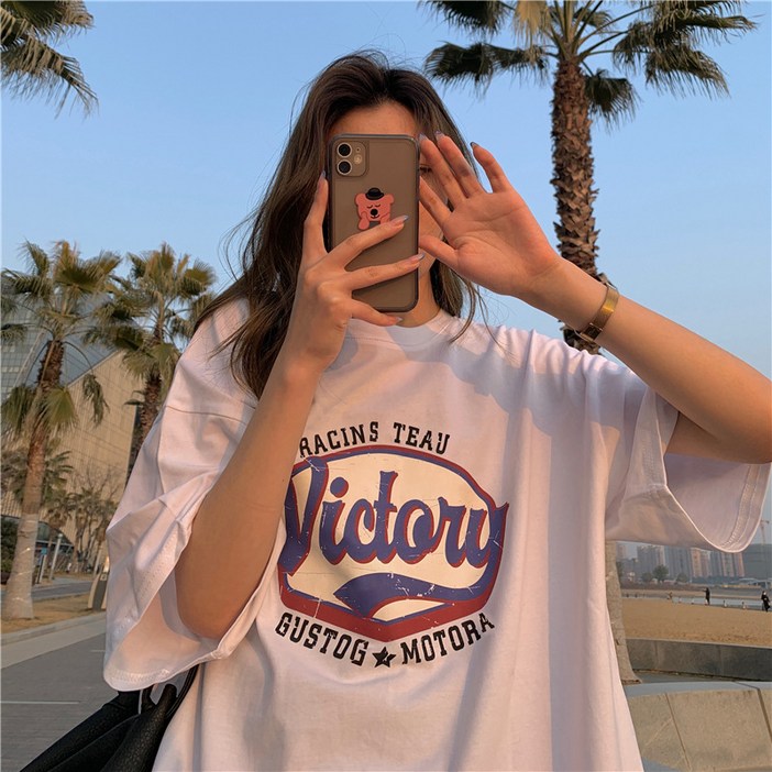 소비르 레터링 프린팅 반팔 여성용 반팔티 오버핏 티셔츠