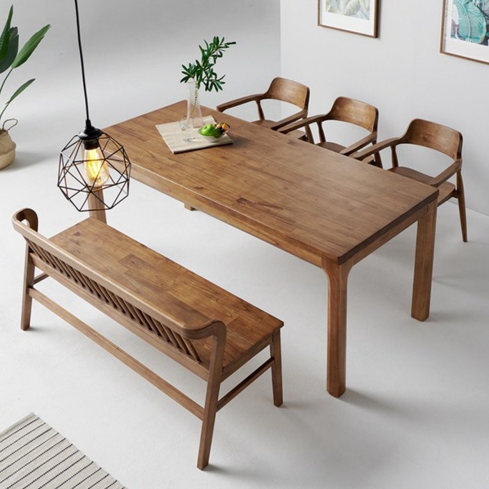 빈펄가구 100 참죽나무 원목 6인용 원목식탁세트 의자 벤치 포함