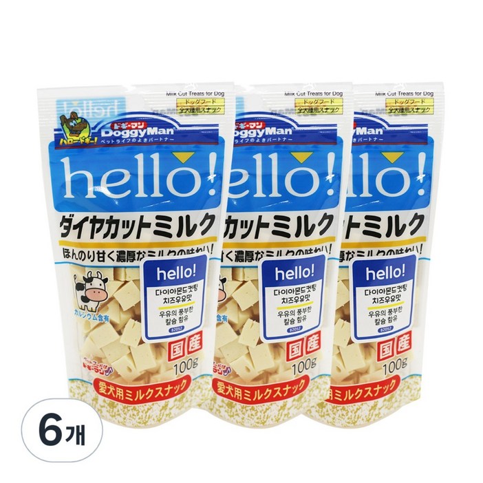 도기맨 강아지 헬로 다이아몬드 컷팅 간식, 치즈 우유맛, 100g, 6개