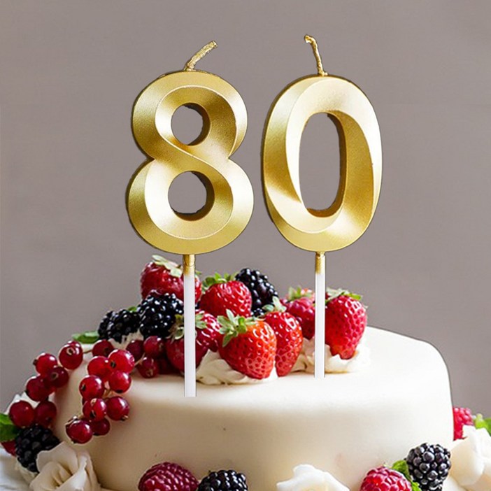 빅사이즈 생일초 케이크픽 특이한 메탈릭 골드 숫자초, 80, 1개, 30g