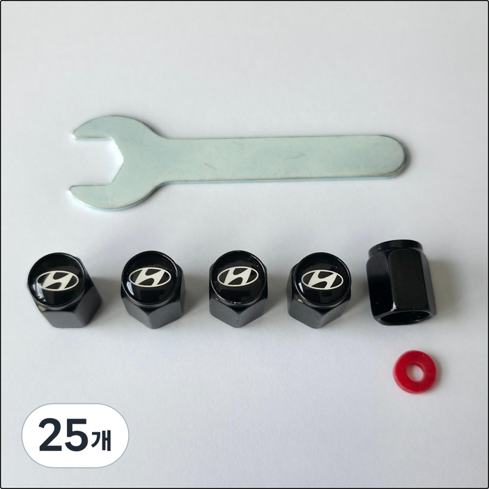 현대 타이어 에어 밸브캡 마개 5개 세트, 검정, 25개