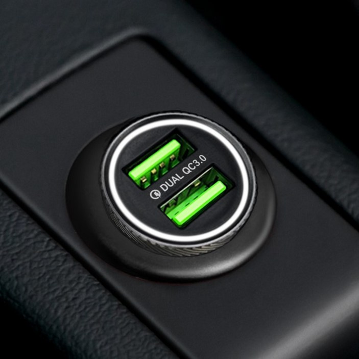 자동차용품 홈플래닛 퀄컴 공식 QC3.0 차량용 시거잭 고속충전기, 메탈실버, FP6601Q-1(2포트 미니 36W)