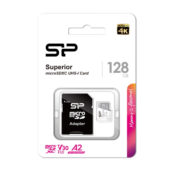 실리콘파워microSDXC Superior C10 UHSI U3 A2 V30 128GBSP128GBSTXDA2V20SP , 128GB, 1개