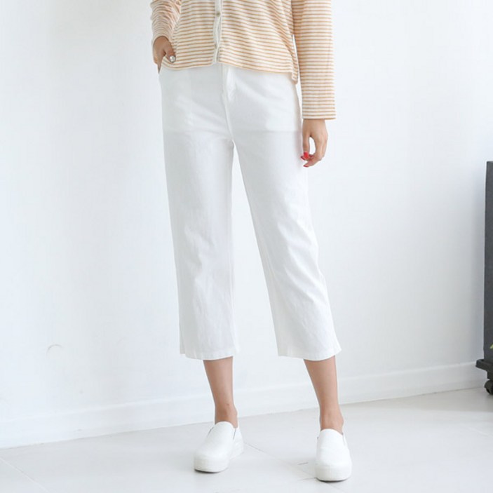 토마토팩토리 여성용 린넨 뒷밴딩 8부 팬츠