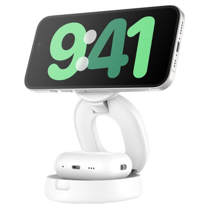 벨킨 2in1 Qi2 15W 컨버터블 마그네틱 무선 고속 충전 스탠드 초소형 각도 조절 지원 WIZ035kr, 화이트(WIZ035krWH), 1개