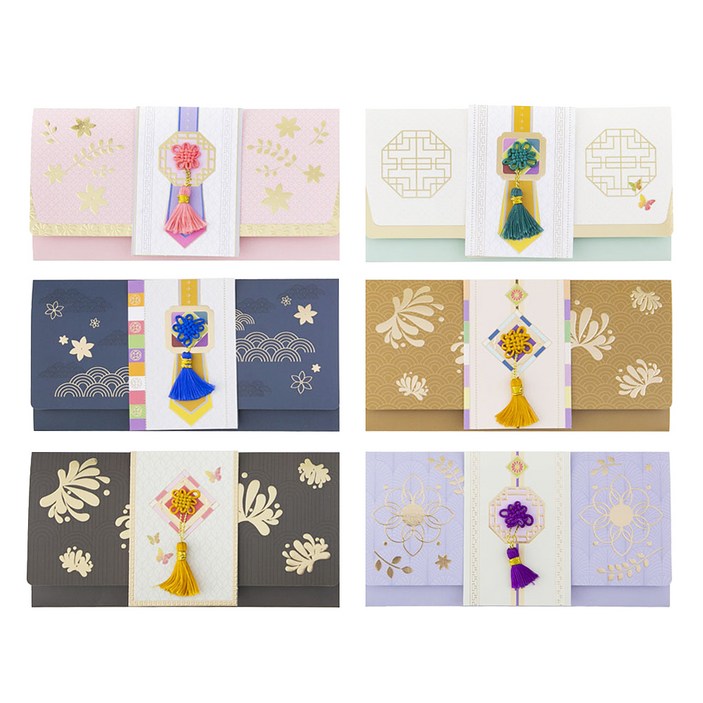 탐사 전통 노리개 편지 내장 금박 골드 명절 어버이날 용돈 봉투, 혼합색상, 1세트