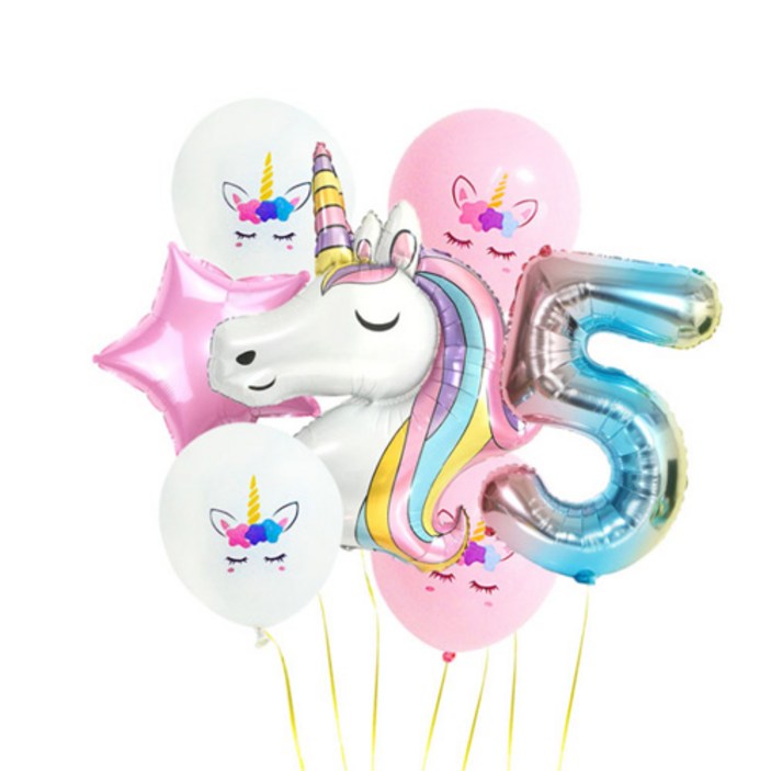 이모쿠비 생일파티 숫자풍선세트, 유니콘 5, 1세트