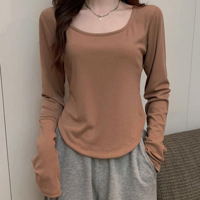 구디프 여성용 여리핏 슬림 딥유넥 라운드 슬릿 기본 긴팔티 구디프 여성용 여리핏 슬림 딥유넥 라운드 슬릿 기본 긴팔티