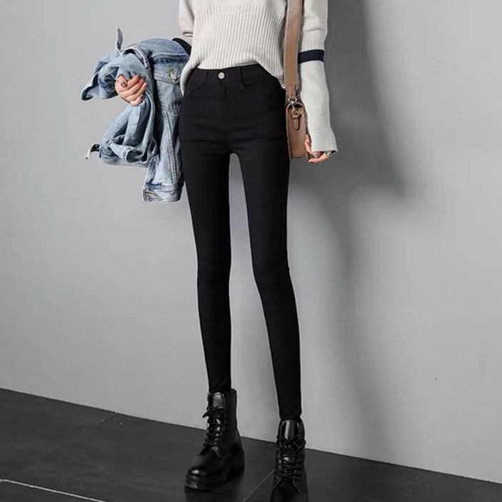 엘쏘 여성용 원버튼 스판 스키니핏 일자 데님 팬츠