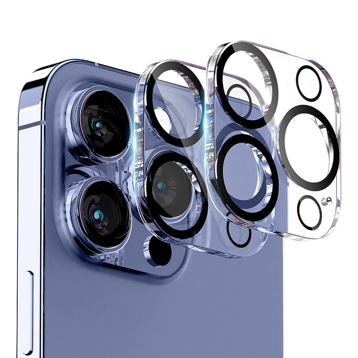 아이폰13프로자급제폰 구스페리 빛번짐 차단 블랙써클 풀커버 강화유리 휴대폰 카메라 렌즈 보호필름 2개 세트, 2개