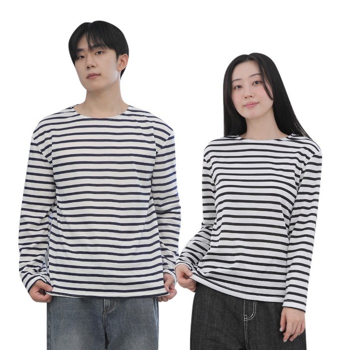 남녀공용 티셔츠 스트라이프 긴팔티 빅사이즈 여성 남성 긴팔 단가라 줄무늬 가을 간절기 선물 커플티셔츠 사계절 커플티