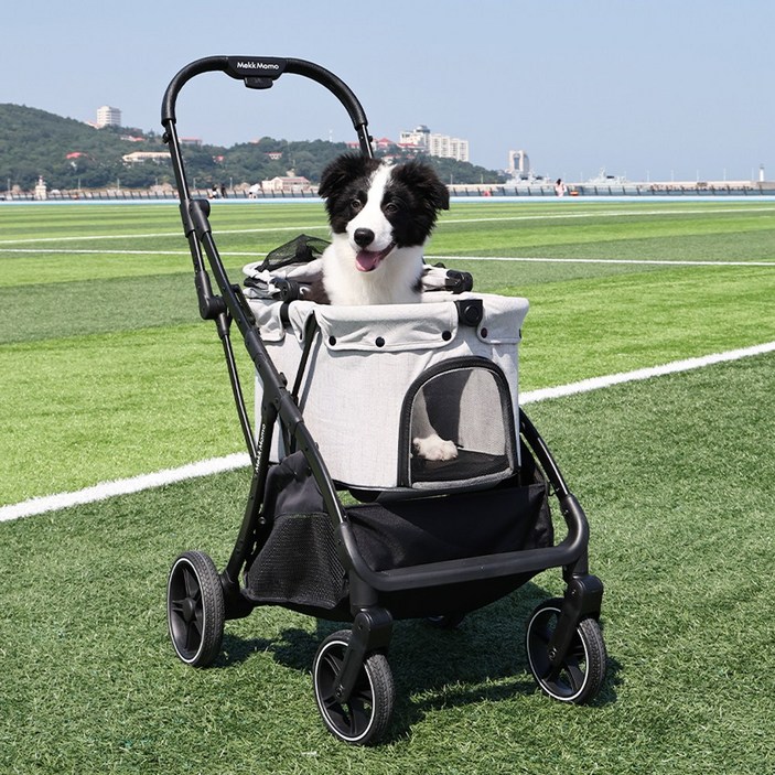 MekkMomo 일체형 자동 접이식 강아지 유모차 360도 회전 바퀴 대형견도 안전 하게 25kg까지 수용, 회색, 1개