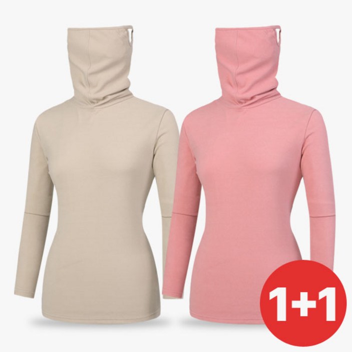 <투엘라> (1+1) 여성 윈터쉴드 고밀도 기모 마스크넥 티셔츠