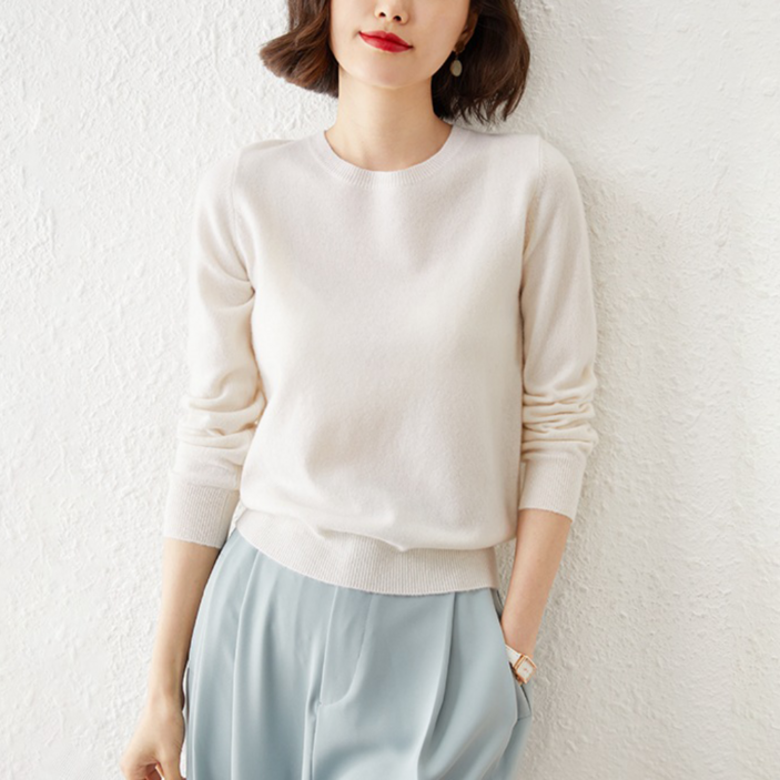 하바우 여성 루즈핏 베이직 라운드넥 긴팔 니트티