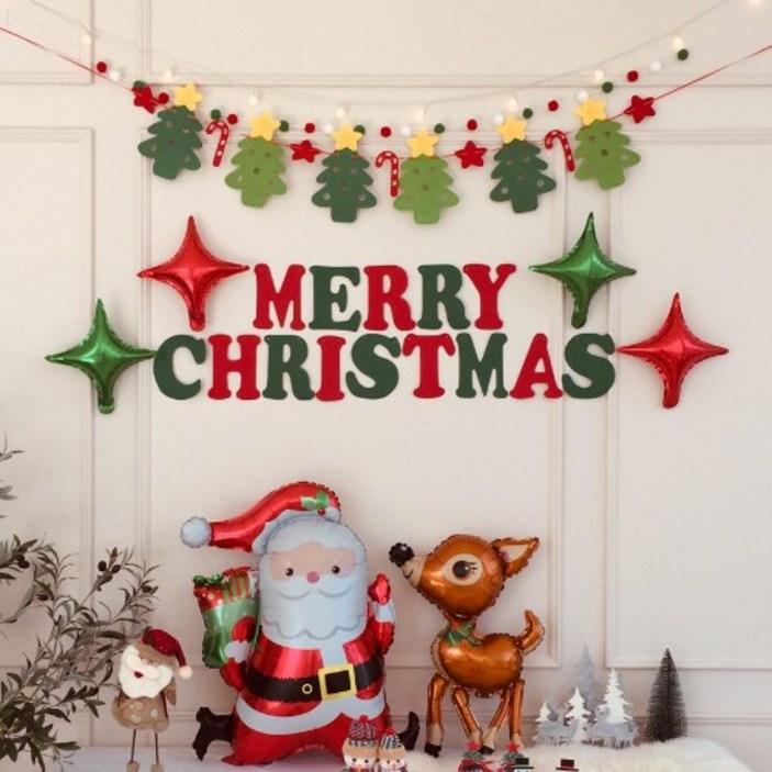 홈파티세트 파티프렌즈 크리스마스 풍선 세트 가랜드 홈파티 (앵두전구 포함), 고급세트A+루돌프+산타