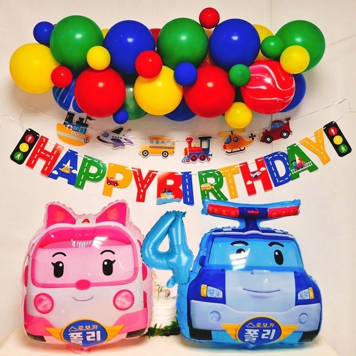 스마일파티 로보카폴리 풍선 생일파티세트 자동차풍선, 1개, 4세