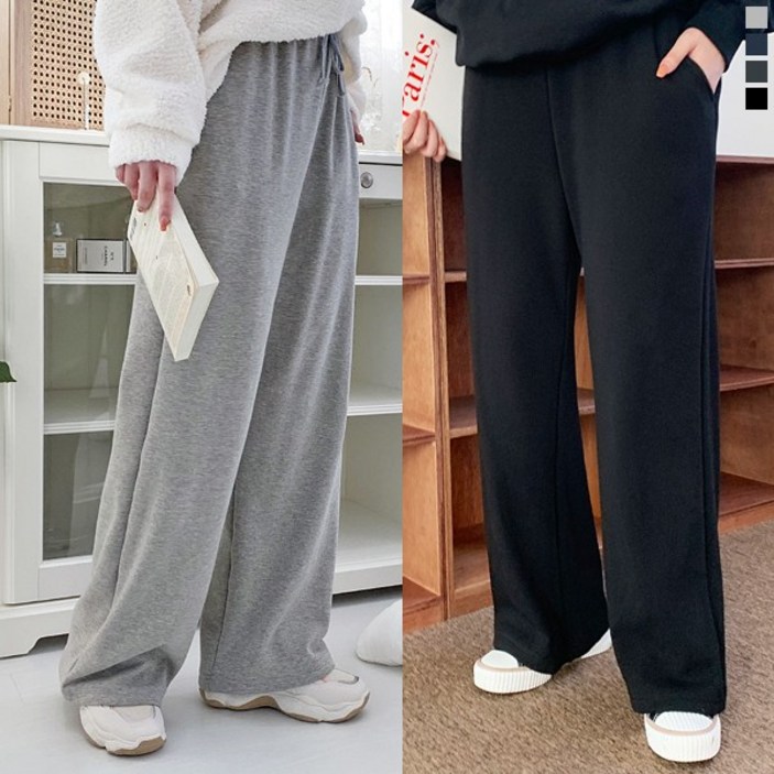티데일리 융털 와이드 밴딩 팬츠 여성용 빅사이즈 기모 무지 바지