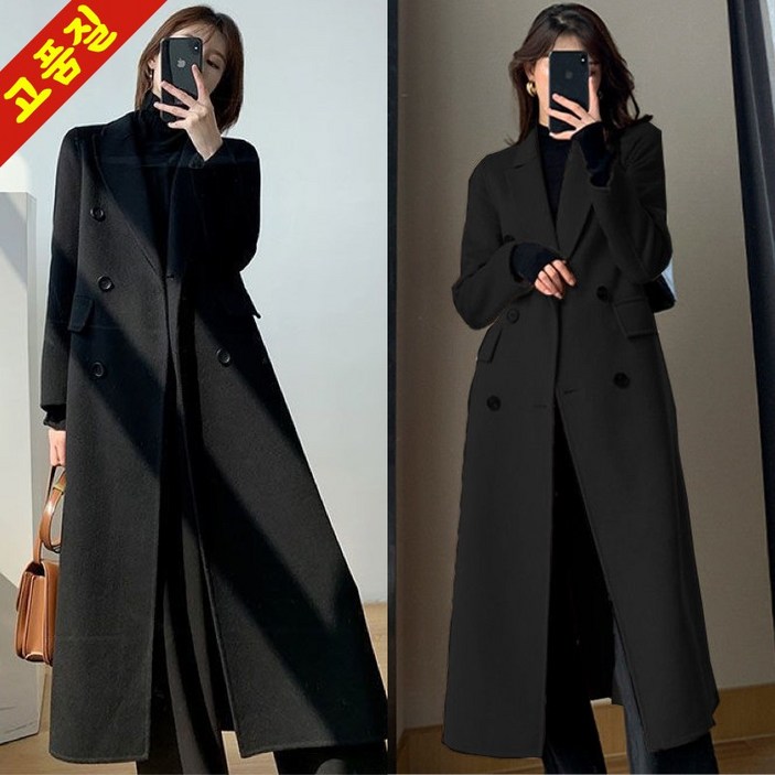 빅사이즈 여성 롱 날씬해보이는 모직 코트 가을 겨울 편한 기질 고급감 럭셔리 패션 디자인 순색 심플 세련된 주머니있는 폼폼 입체 단추 넥카라 3xl 보온 핏 예쁜 도시 대박난 외투
