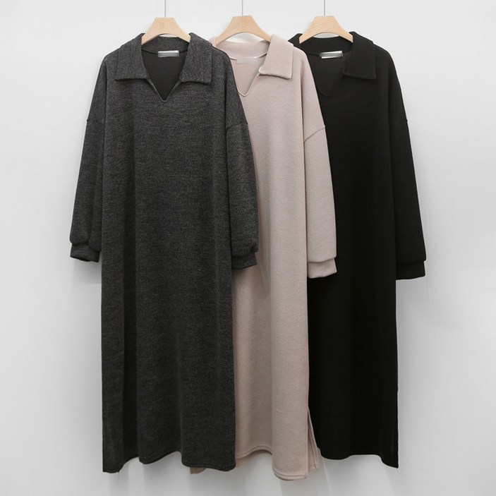 보리맘 룸이 카라 니트 조직 임산부 롱 원피스 C063