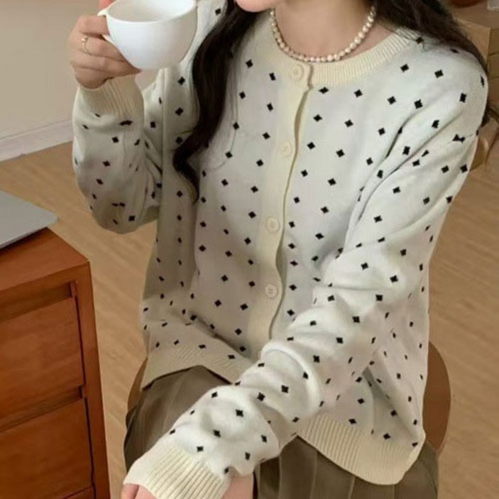 여성 가디건 러블리 오드리 라운드 넥 오픈 카디건 도톰한 2중 니트 자켓