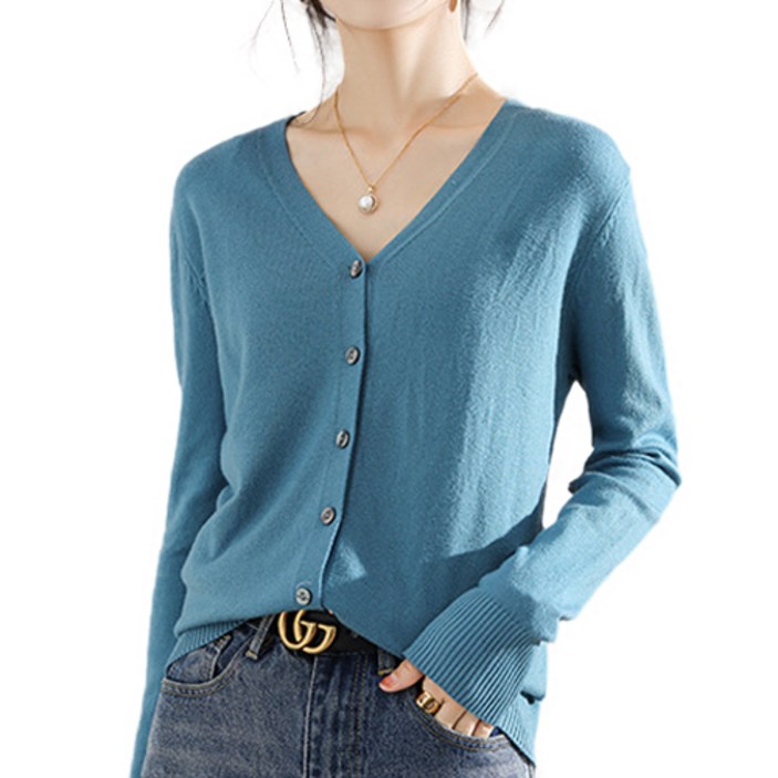 핑크셀럽 여성용 데일리 보들 브이넥 니트 가디건