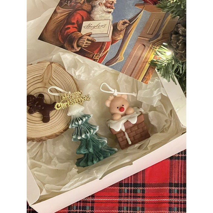 크리스마스트리 루돌프 캔들 세트 장식 데코 집꾸미기 소품 감성소품 연말선물, 노랑이, 자몽헤스페리데스
