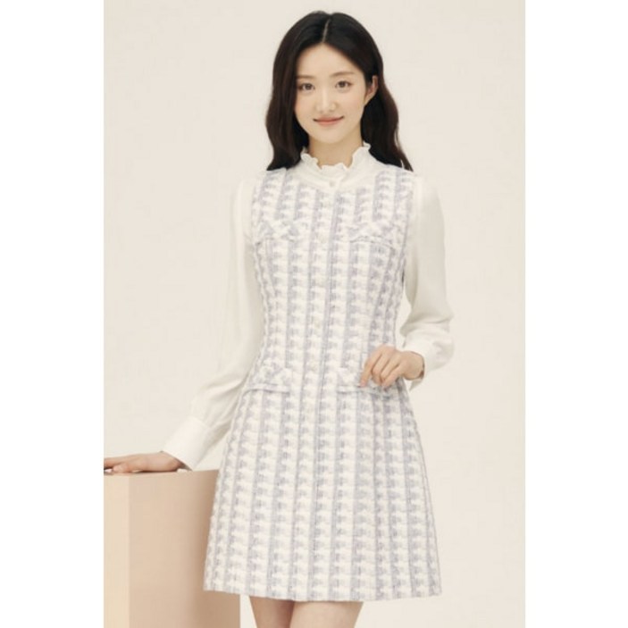 백화점판 JJ지고트 인기 슬리브리스 펄 트위드 원피스 GP2P271 하객룩 데이트룩