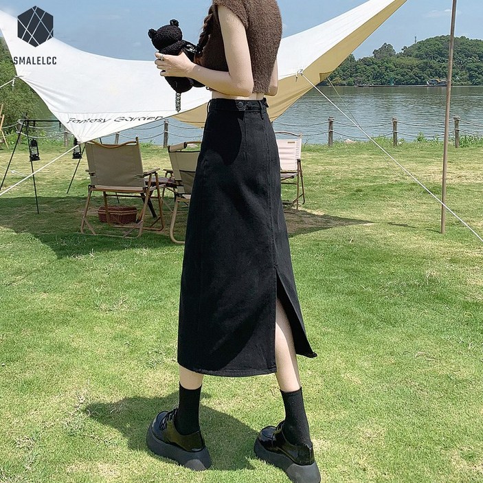 SMALELCC 여성 H라인 청치마 뒷트임 스커트