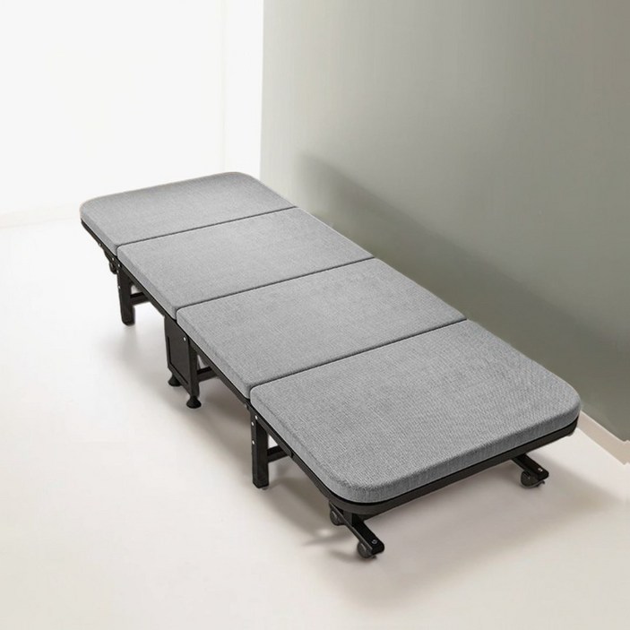 엘티제이 4단으로 접혀 공간절약 바퀴형 사무실 간이 접이식 침대 D30, 그레이