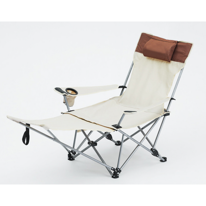 누울수있는의자 각도조절 눕는 경량 캠핑체어 접이식휴대용 무중력 리클라이너, 베이지, 1개