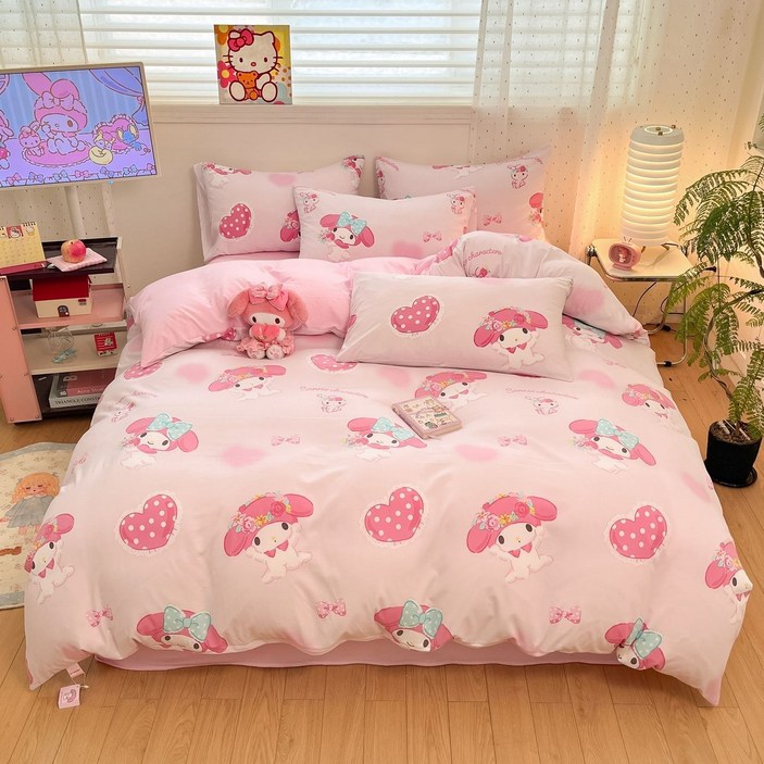 GOYES 산리오 귀여운 캐릭터 침구 세트 침대 4종 세트