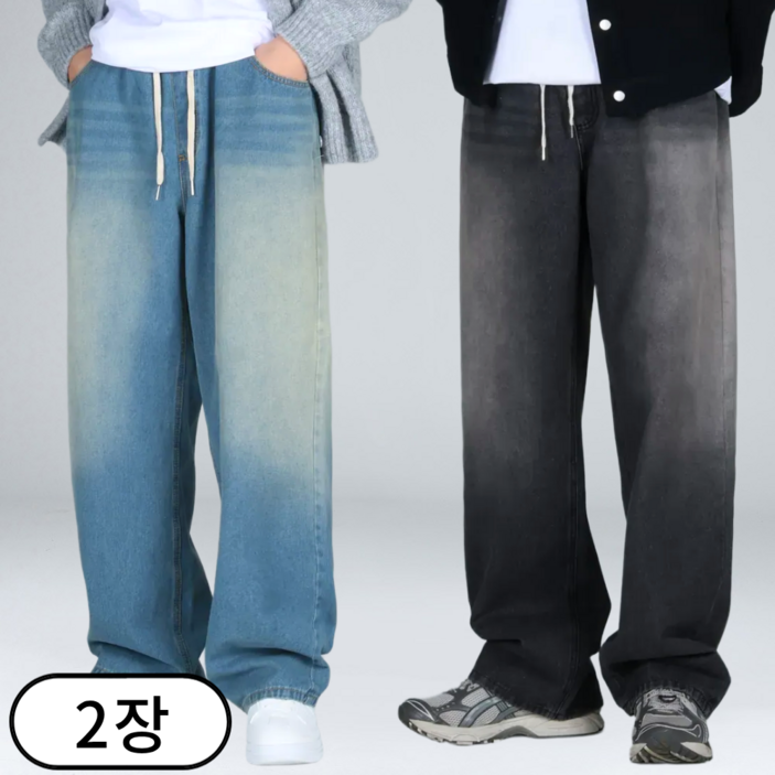 11 남자 밴딩 청바지 빅사이즈 세미 와이드 데님 팬츠 66552