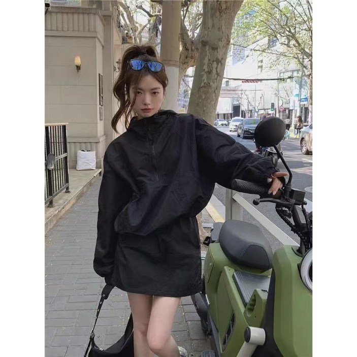 바스락 투피스 바람막이 셋업 세트 아노락 치마 여름 봄 빅사이즈 여성 JoYouth