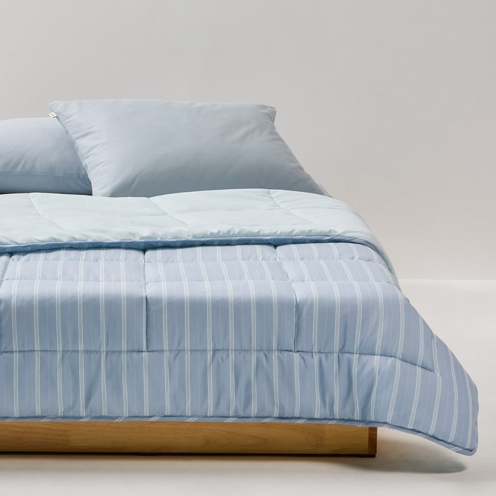 JAJU자주 스트라이프 피치스킨 차렵이불 SS 블루민트