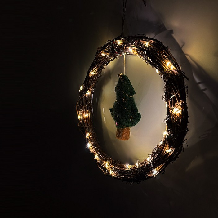 크리스마스리스만들기 LED넝쿨리스 고급양모오브제, 양모리스(트리)골드