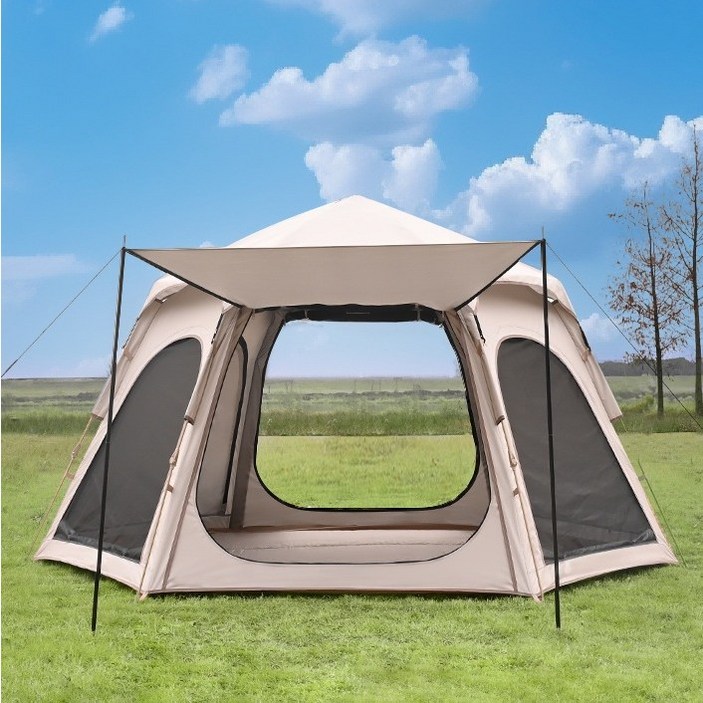 ONAKY 원터치 텐트 5-6인용 그늘막 방수 선텐트 대형 휴대용 낚시 비치 캠핑 텐트, 아이보리AA