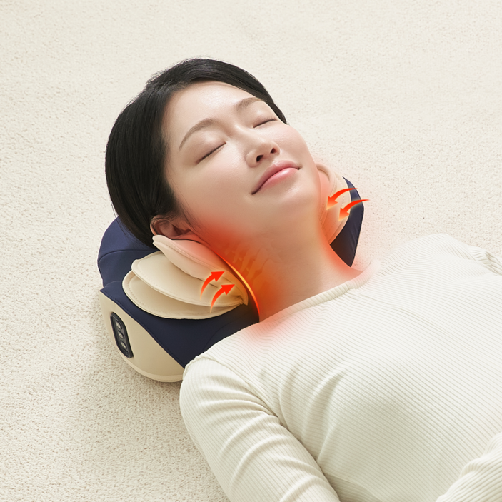 슬룸 정품 슬룸 목편한케어 플라잉 3D 레이어드 온열 에어백 목마사지기