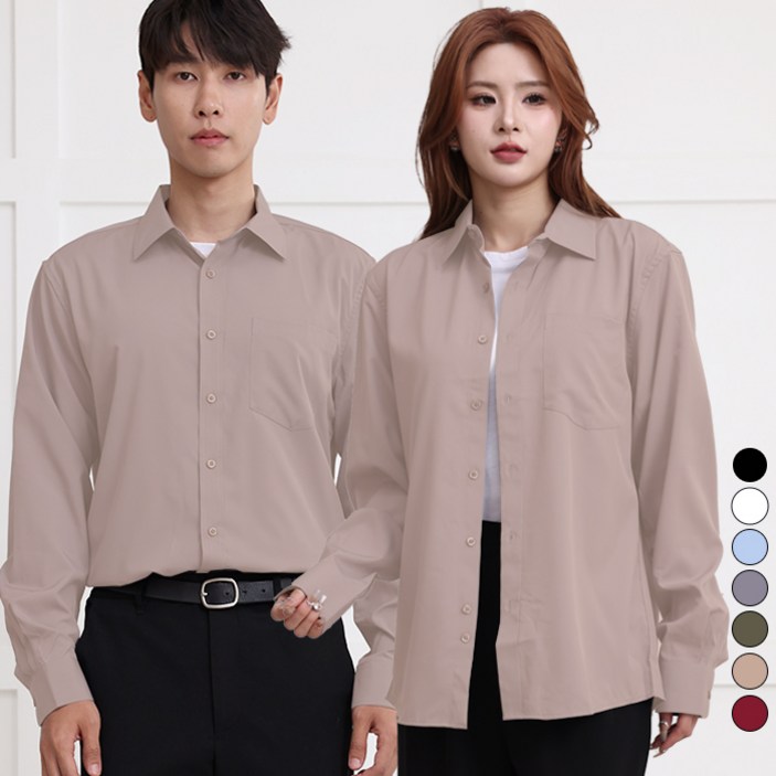 턴키 빅사이즈(90-130까지) 남여공용 구김 적은 링클프리 루즈핏 스판 긴팔 셔츠 남방 NB973