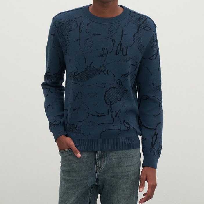 인디안 그래픽 라운드 니트 봄 자카드 스웨터 BR4F-2001-8401