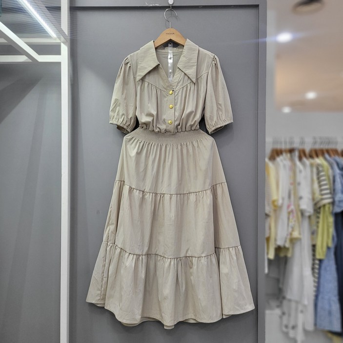 무자크 삼단주름 허리밴딩원피스 MP4OP07