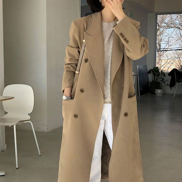 COSYEVNO 여성 더블 버튼  롱 코트 오버핏 춘추계 BCXfywt-2