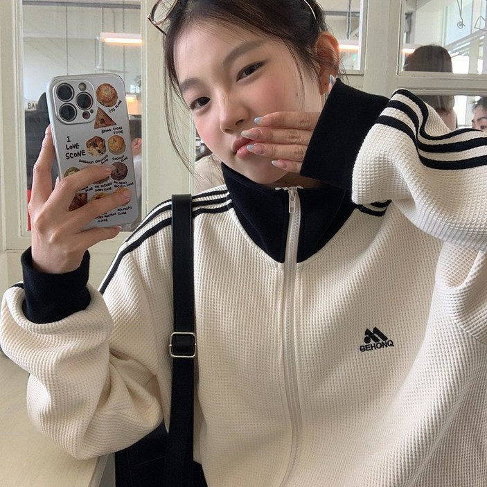 COSYEVNO 봄가을 여성 루즈핏 하이넥 집업 트레이닝 자켓 BCXwy-8