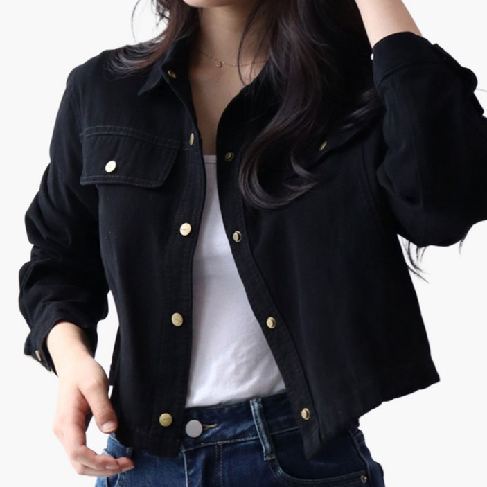 메리앤유 코튼 소재 밑단 스트링 간절기 크롭 남방 자켓 셔츠 아우터