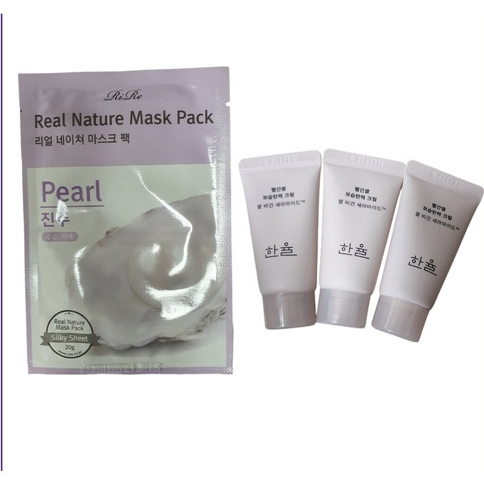 리르 리얼 네이쳐 진주 마스크팩 1매+ 한율 빨간쌀 보습탄력 크림 15MLX3개
